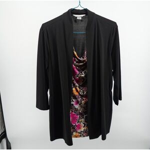 Christopher & Banks Womens Medium Black Floral Cowl Neck 2-in-1 Cardigan Top